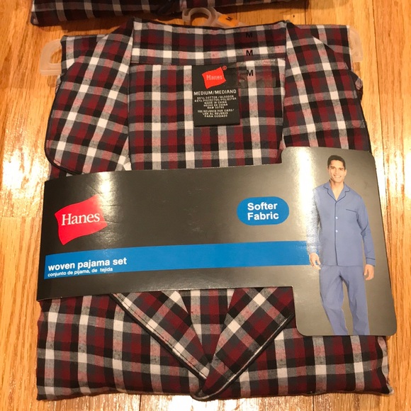 HANES MENS WOVEN PAJAMA SHIRT AND PANTS SET SIZE LARGE PLAID PRINT